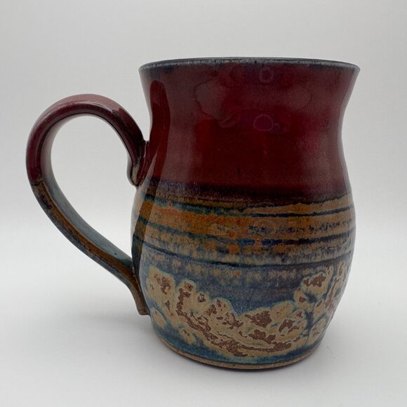Conestoga River Pottery Ceramic Artisan Barrel Mug Brown Tan Blue (SKU: 279MI) - Picture 2 of 9